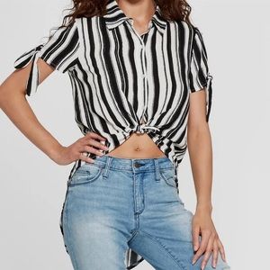 Three Hearts Tie-Front Striped Shirt
